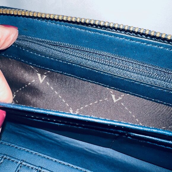 Vince Camuto Navy Blue/Gold Women's Zip Up Around Wallet-Genuine Leather-Storage - Picture 8 of 15